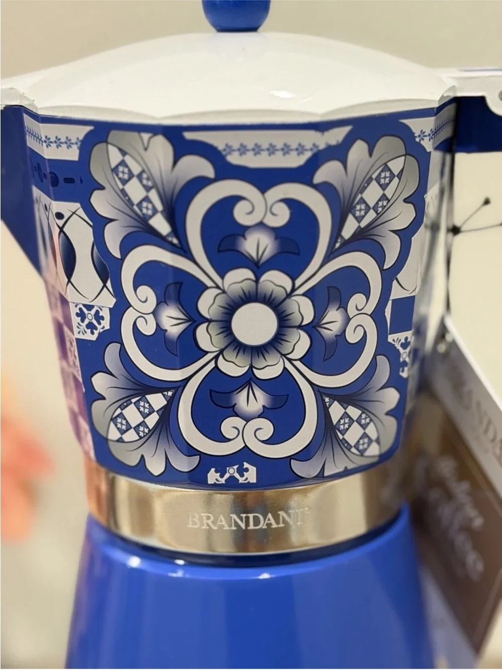 Brandani Italian Coffee Maker Moka Pot Blue Aluminum 9 Cup NEW